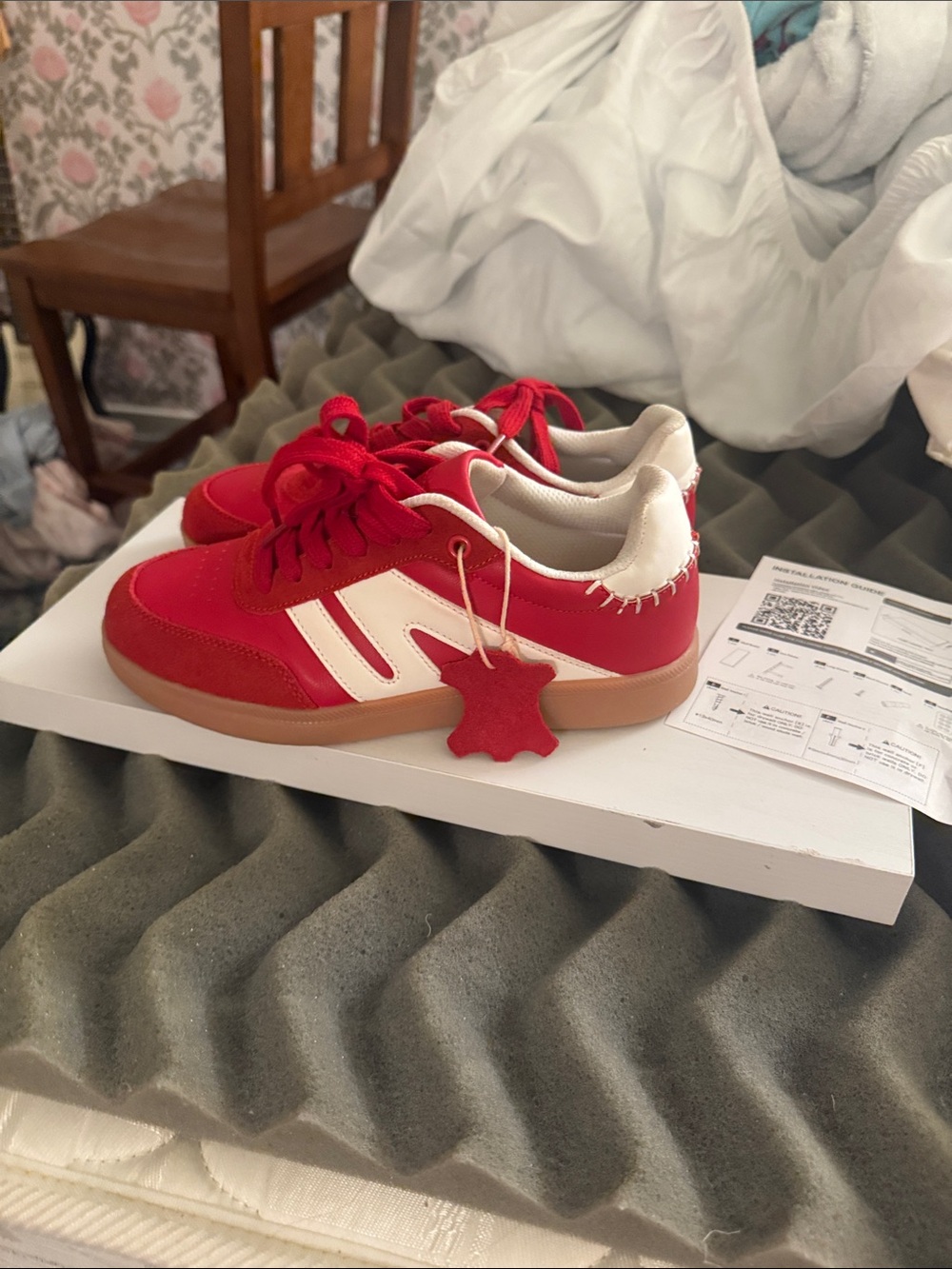 Red Sneakers with White Accents